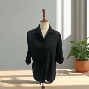 Impressions Black‎ Lightweight Button Down Shirt